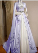 Lilac White Hibi Wedding Dresses with Cape Long Sleeve Two Pieces Embroidery