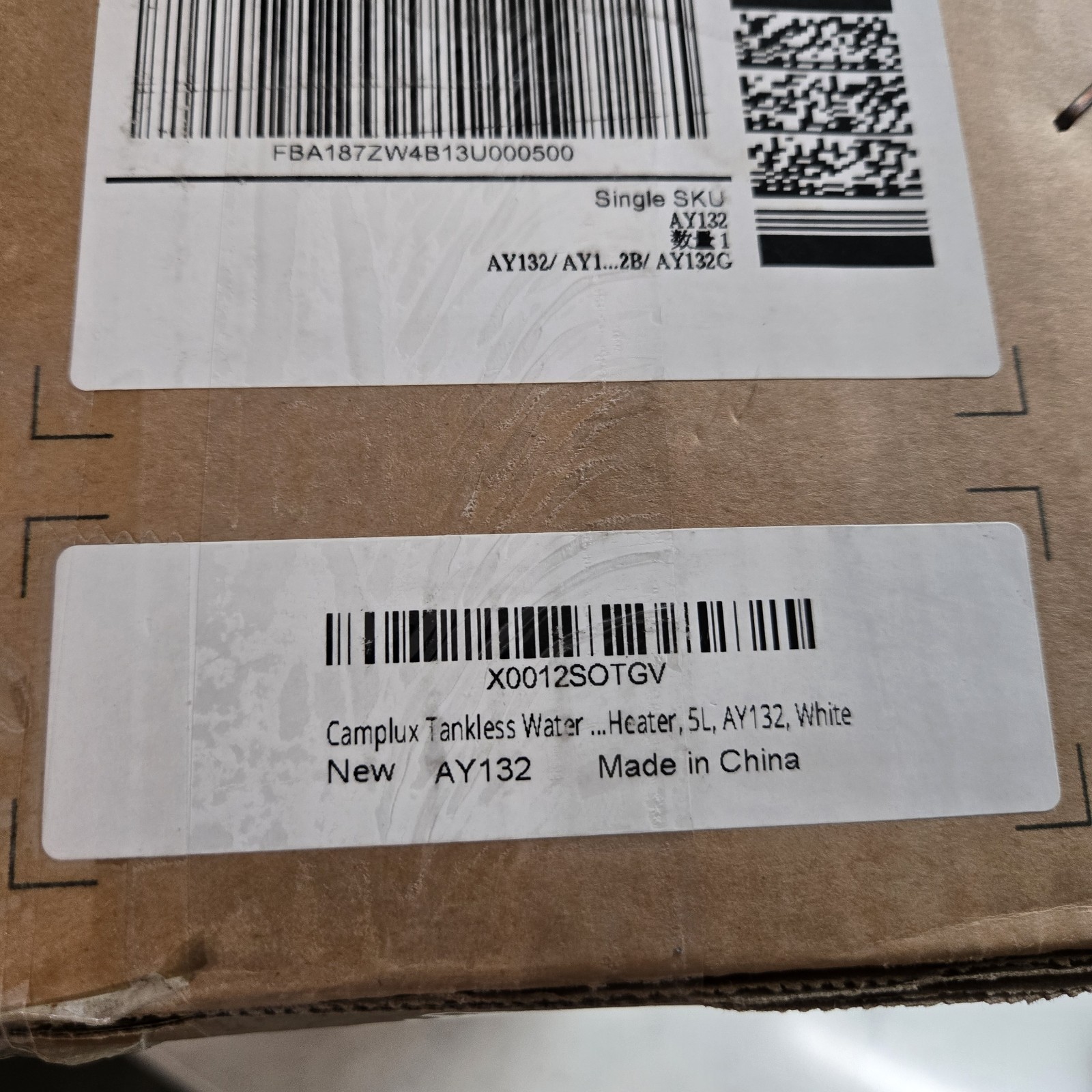 CAMPLUX Tankless Gas Camping Water Heater 5L, 1.32 GPM, Propane AY132 White NWOB