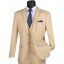 Men's Beige 3pc 2 Button Slim Fit Tuxedo Suit Matching Vest NEW Custom Made