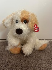 Vintage Ty Beanie Buddies Diggs Puppy Dog 12" Tysilk Plush White Tan 2004