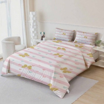 3D Gold Butterfly Stripe Quilt Cover Set Bedding Sets Pillowcases 411