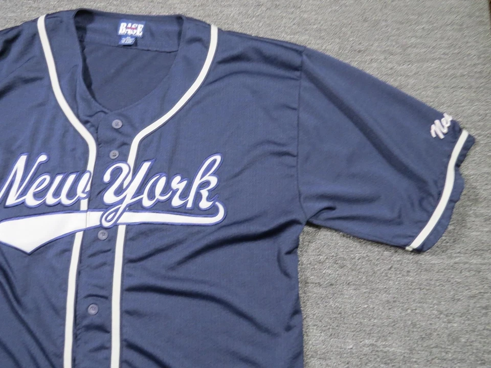 Camisa Nueva York Para Hombres 2XL Azul Marino Camiseta de Béisbol Botón Frontal Script Base Campamento Malla Foto 3 de 4