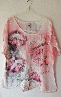 Tredy 48, Kurzamrshirt, weiß mit Blumenmuster, Spitze, gebraucht