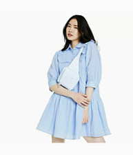 SANDY LIANG X TARGET Blue White Gingham Peter Pan Collar Ruffle Baby Doll Dress