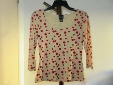 I.N.C RED/PINK/TAN POLKA DOT LONG SLEEVE TOP SIZE SMALL