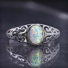 size 8, vintage southwestern sterling silver 925 handmade ring with opal