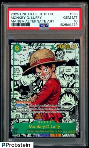 2025 One Piece OP13 EN Manga Alternate Art #118 Monkey D Luffy PSA 10 GEM MINT
