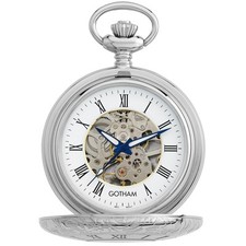 Gotham Men's Silver-Tone 17 Jewel Mechanical Exhibition Pocket Watch  GWC14040S