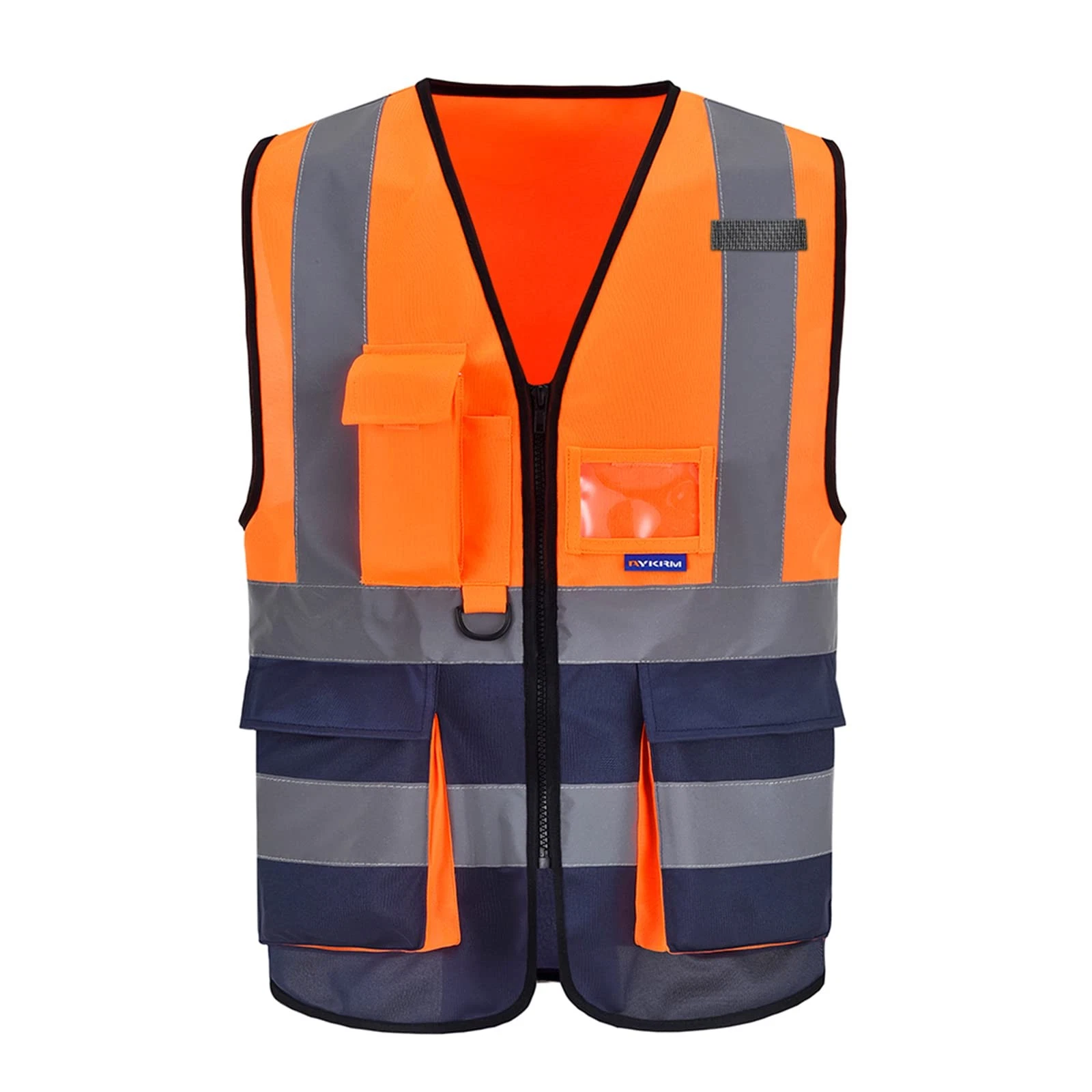 Hi-Vis Reflective Vest, Reinforced Points, Zipper, Orange/Navy, M image 1