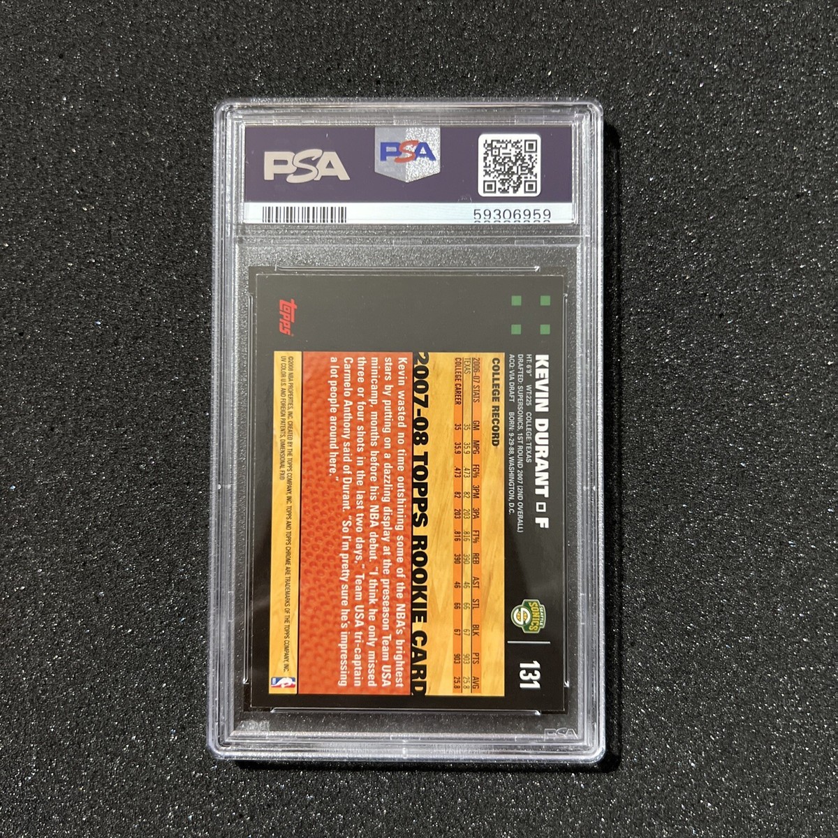 2007 Topps Chrome KEVIN DURANT #131 - GRADED PSA 9 - ROOKIE NBA