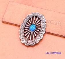 10x Western Silver Sun Flower Leathercraft Belt Oval Blue Turquoise Concho Decor