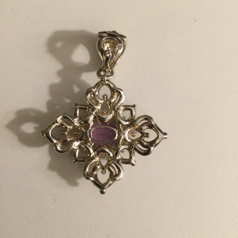 Barbara Bixby 925 Esterlina/Oro Amarillo 18K Amatista Colgante Potenciador, L 2” Foto 4 de 4