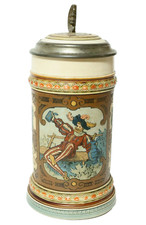 Alter Villeroy & Boch Mettlach Krug geritzt Bierkrug V+B 1796 Werth Trinker Affe