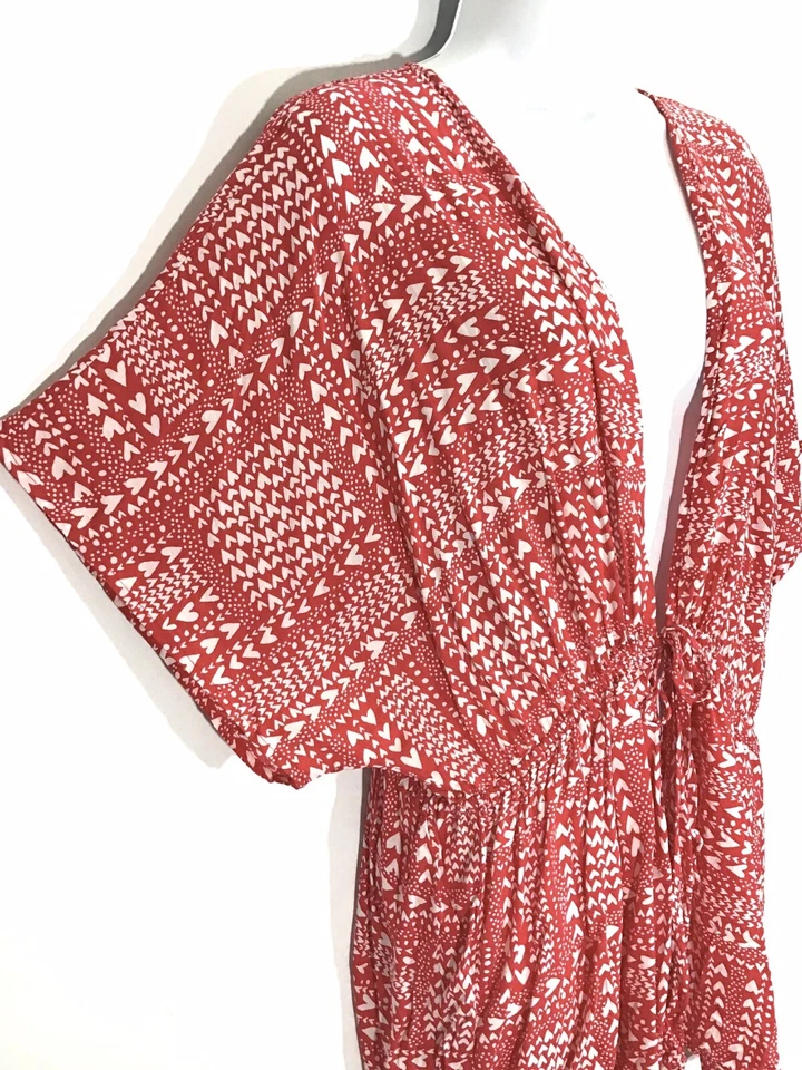 Victorias Secret Womens One Size Red White Hearts Tie Waist Kimono Cover Up Robe Foto 2 de 4