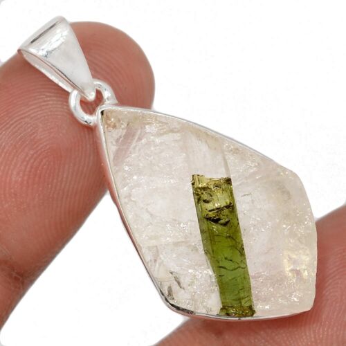 Natural Green Tourmaline In Quartz 925 Sterling Silver Pendant Jewelry CP70828