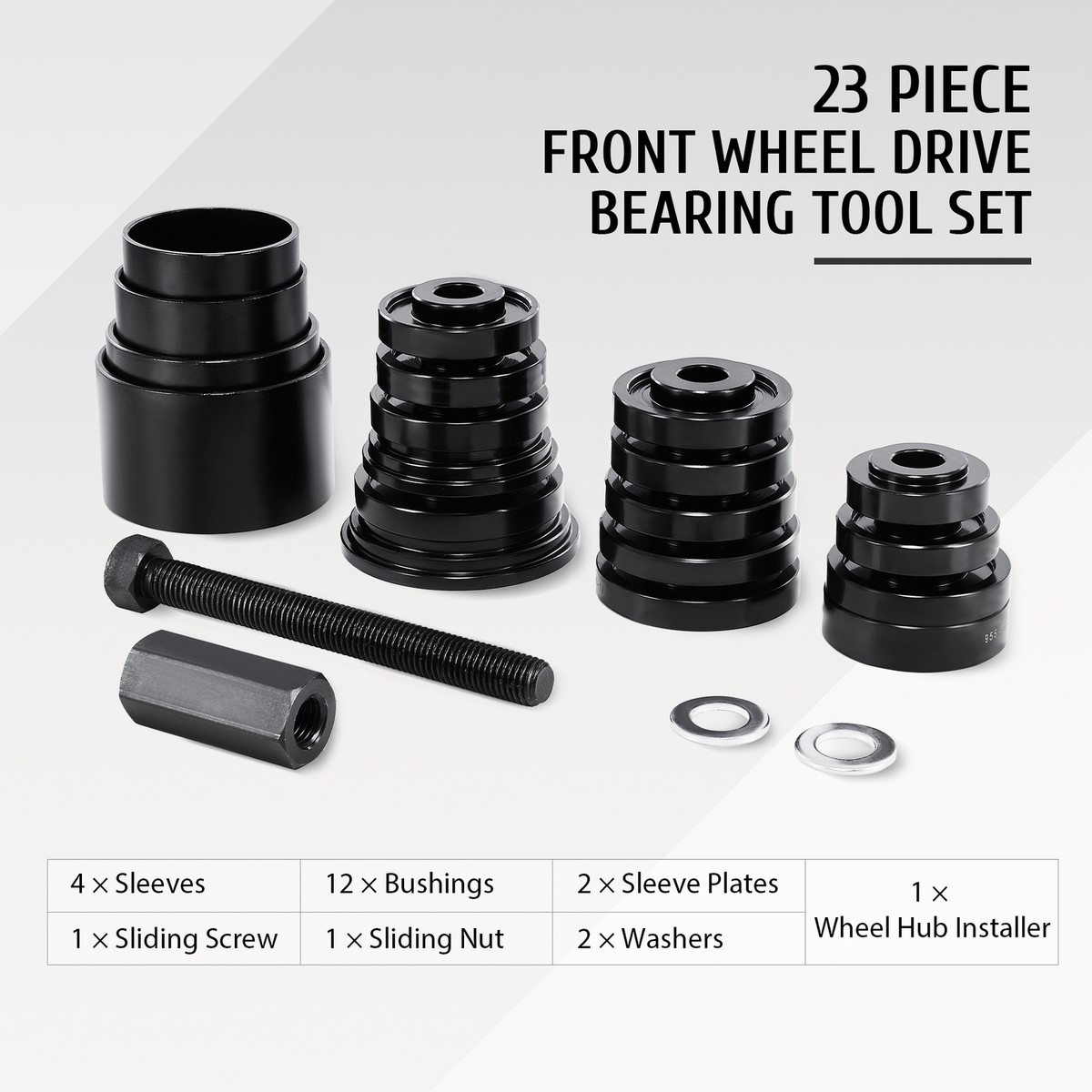 23pc Front Wheel Bearing Press Kit – Removal Adapter Puller Pulley Tool Set With Case