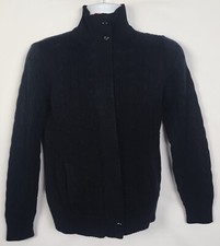 L-RL Lauren Active Sweater Womens M Full Zip Black Cable Knit Long Sleeve