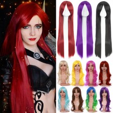 Women Ladies Pink Long Curly Wigs Natural Bob With Bangs Wavy Hair Cosplay Wig