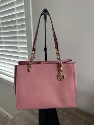 NWT Michael Kors MK Sofia Chain Large Tote Shoulder bag Leather Dusty Rose $398