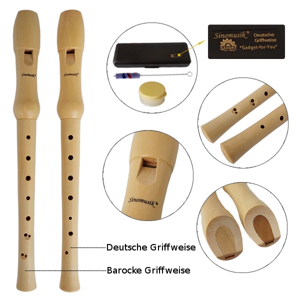 Blockflöte aus edlem Ahornholz im Komplettset (Etui, Reinigungsbürste & Fett) - Bild 2 von 2