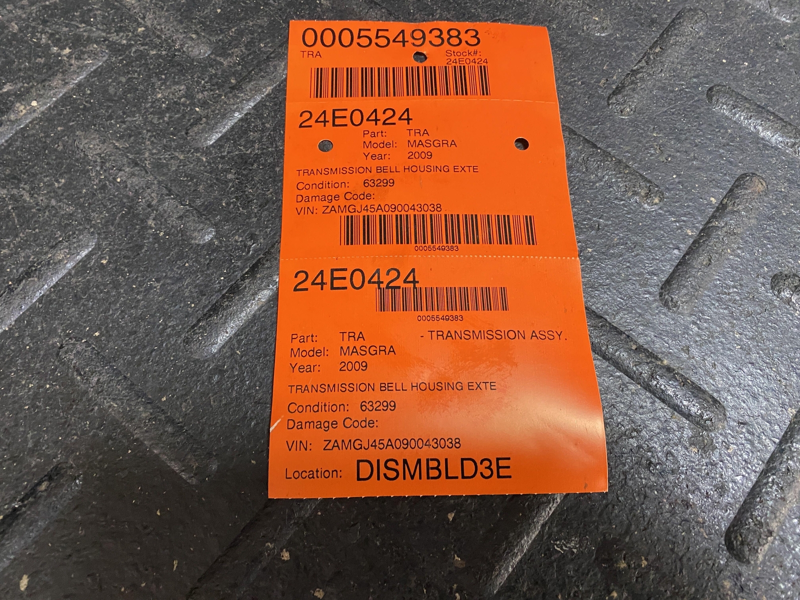 2009 MASERATI GRANTURISMO TRANSMISSION BELL HOUSING EXTENSION 223812