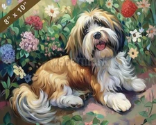 Tibetan Terrier painting by a tranquil garden 8x10 Print 