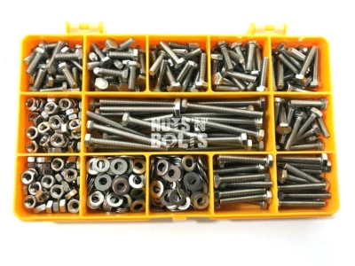 NUTS N BOLTS 475 ASSORTED PIECE, A2 M4 FULLY THREADED BOLTS NUTS WASHERS SCREWS STAINLESS KIT