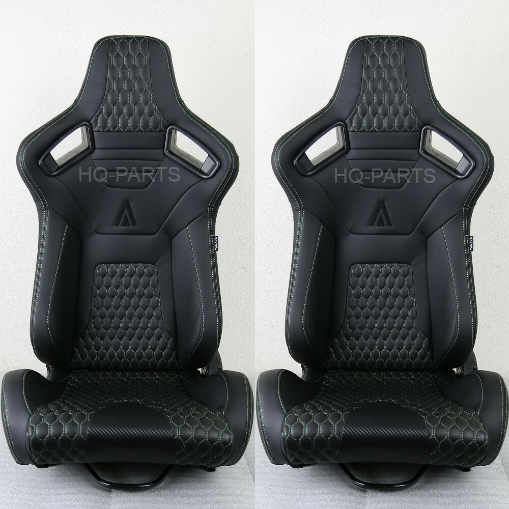 2 TANAKA PREMIUM BLACK CARBON PVC LEATHER RACING SEATS +