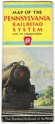 1934 Pennsylvania Railroad Map Brochure PRR System Guide Train Travel Vintage