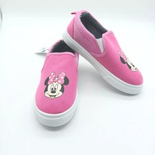 Disney Minnie Mouse Sneakers Size 1 Girls Pink Canvas Like Slip On Shoes