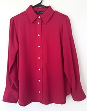 Zara Red Gold Button Blouse Long Sleeve Collared Shirt Medallion Buttons S
