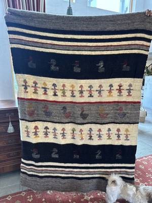 Handwoven Wool Blanket South American Peruvian 54x77 Vintage