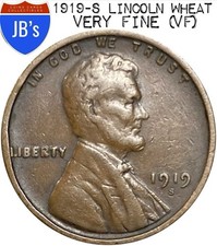 1919-S Lincoln Wheat Cent Penny 1c - VERY FINE (VF)