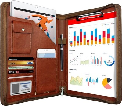 Zippered Padfolio Organizer, Leather Planner Binder, 10.2 Inch Portfolio Fold...