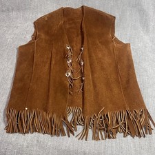 Suede Fringe Vest M L/XL Brown Concho Lace Up Boho Western Hippie Festival Costu