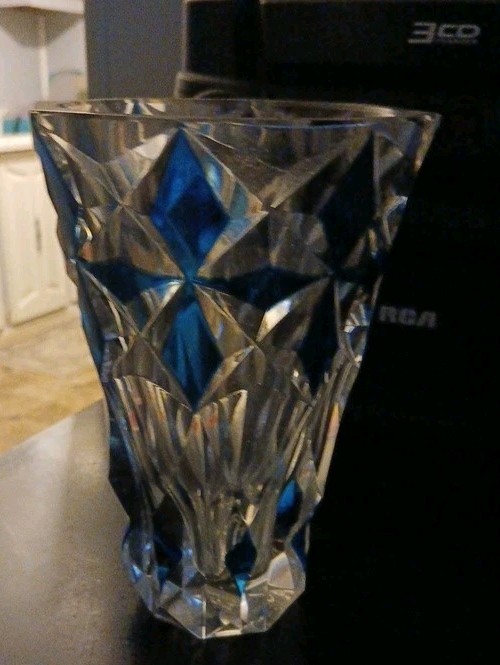Beautiful VTG. Blue Overlay Crystal Vase From Saint Louis 