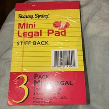 mini legal pads Yellow Paper On Cardboard Back Set Of 3 50 Sheet Pads 3.5” x 5”