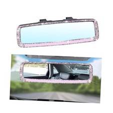 Bling Car Rear View Mirror, Rhinestones Crystal Clip-on Rearview Style 2-Pink