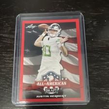 Leaf 2020 Draft All-American Justin Herbert #63 Red Rookie Football Card. rookie card picture