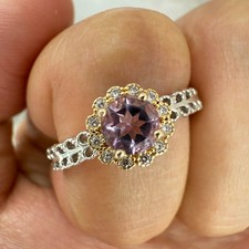 925 Sterling Silver Ring 5mm Natural Purple Amethyst Gemstone Zircon Flower Cute