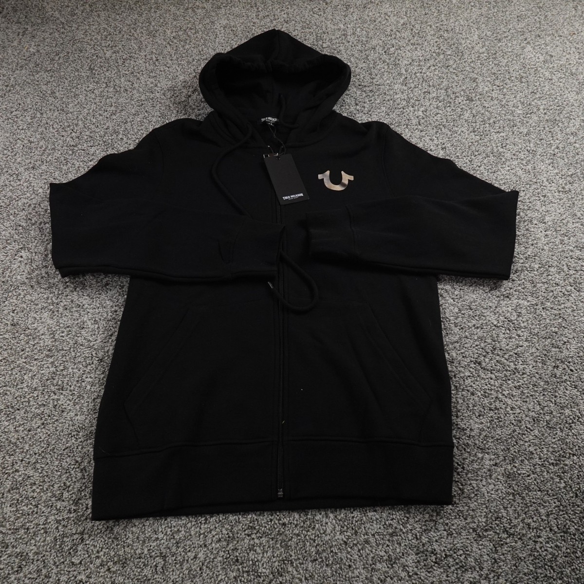 NEW True Religion Hoodie Mens S Black Buddha Full Zip Sweatshirt