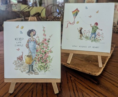 NEW ''Keep Life Simple''  ''Stay Young At Heart''  Small Watercolor  Sign with Easel