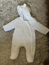 White Quilted Padded Hooded Zip Snowsuit One-Piece Newborn Unisex