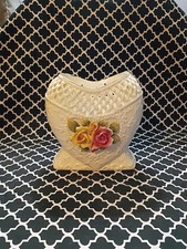 Vintage 1950sHeart Lattice Vase with Roses Capodimonte Style