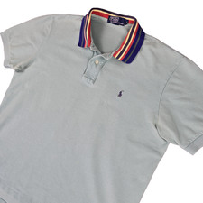 Ralph Lauren Polo Shirt Mens Large Striped Collar Short Sleeve Classic Fit Golf