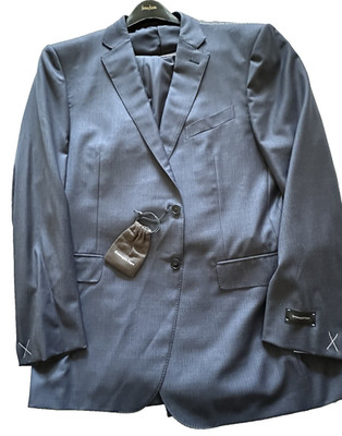 $2.9k NWT ERMENEGILDO ZEGNA Solid Slate Blue men's 2pc 52R eu62 Wool suit ITALY