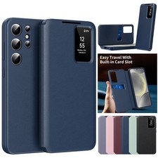 Leather Flip Case w/ Smart View Window For Samsung Galaxy S26 S25 S24 S23 Ultra