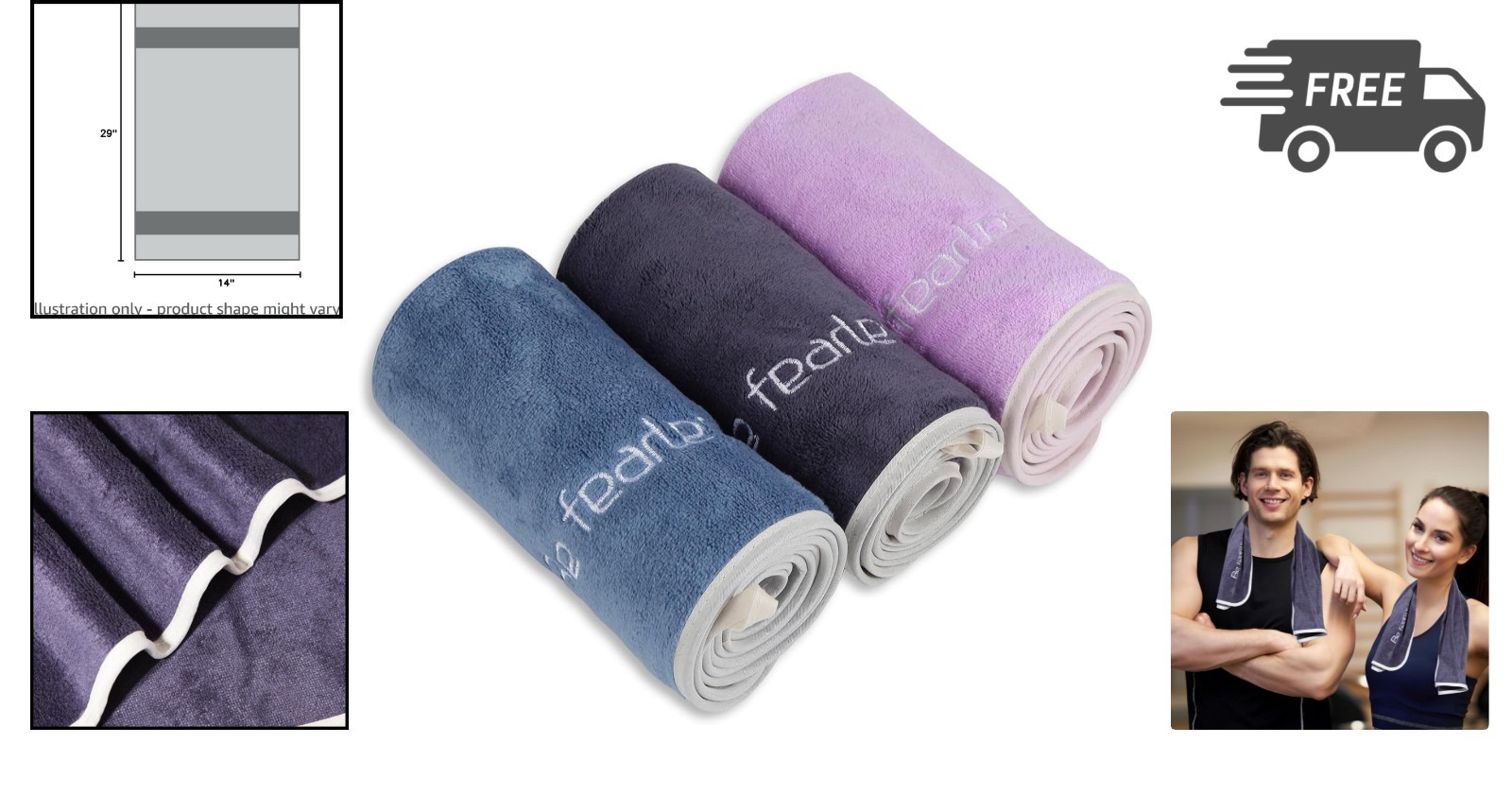 Microfiber Gym Towel Set 3 Pack Quick-Drying Absorbent Fitness Yoga Towels