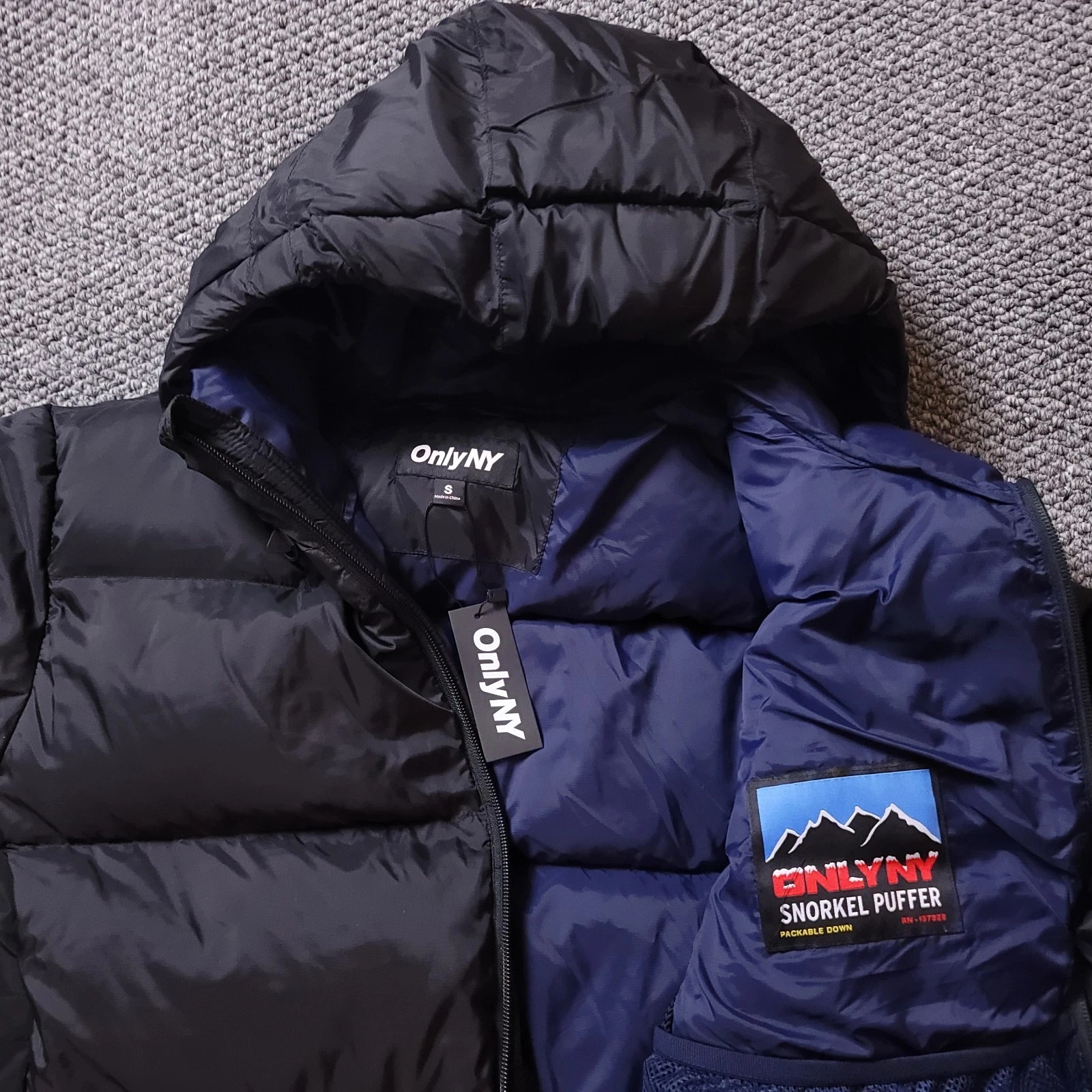 ONLY NY Jacket Mens Various Size Packable Snorkel Puffer Down Nylon Black