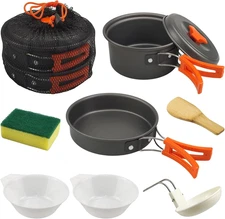 7Pcs Camping Pan Set - Backpack Cookware Pot and Pans Set, Survival Cooking Kit